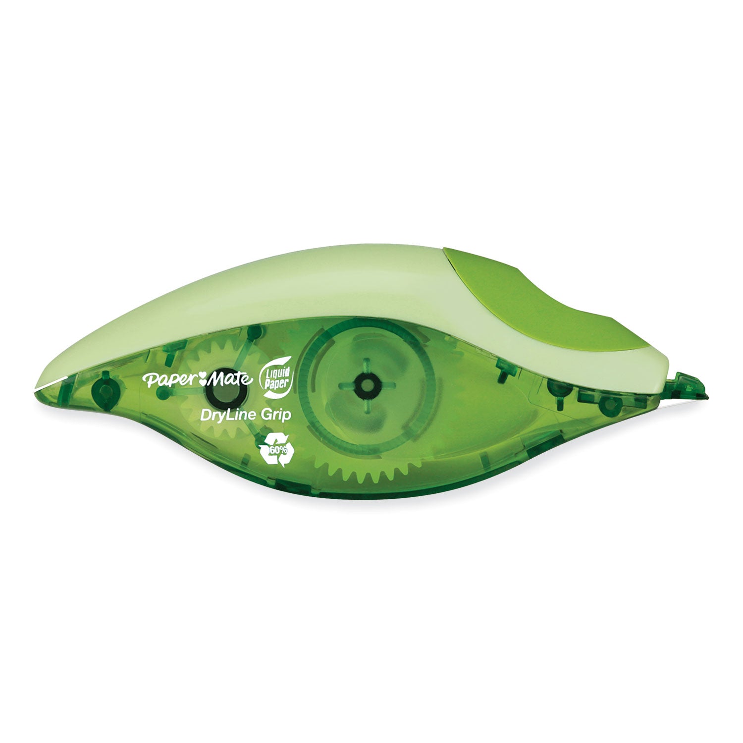 DryLine Grip Correction Tape, Recycled Dispenser, Green/White Applicator, 0.2" x 335", 2/Pack
