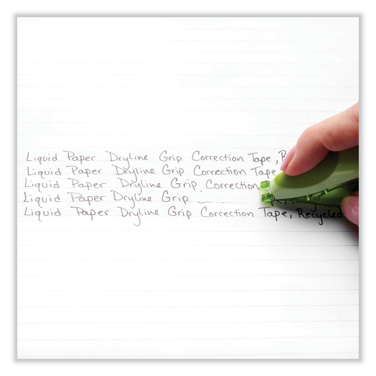 DryLine Grip Correction Tape, Recycled Dispenser, Green/White Applicator, 0.2" x 335", 2/Pack - 