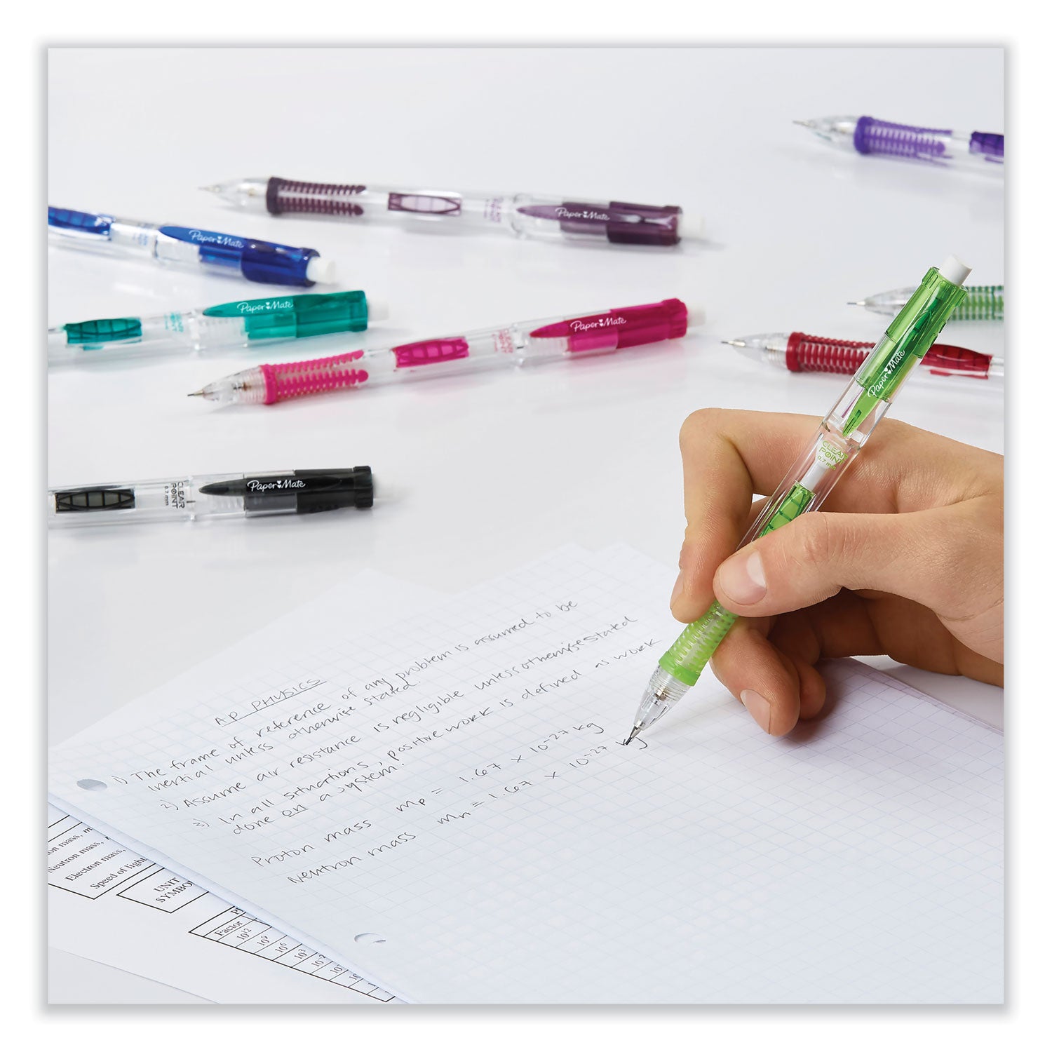 Clear Point Mechanical Pencils with Tube of Lead/Erasers, 0.9 mm, HB (#2), Black Lead, Assorted Barrel Colors, 2/Pack - 