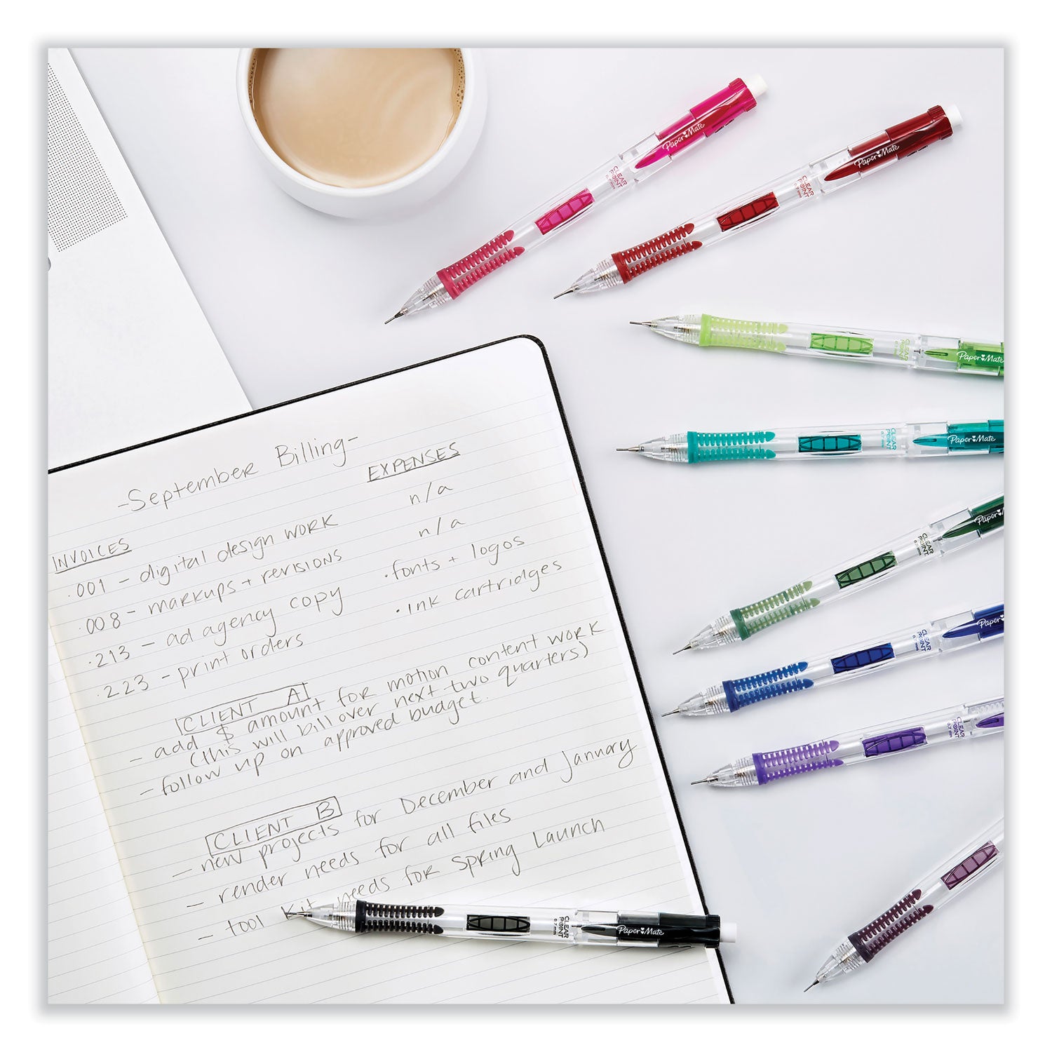 Clear Point Mechanical Pencils with Tube of Lead/Erasers, 0.9 mm, HB (#2), Black Lead, Assorted Barrel Colors, 2/Pack - 