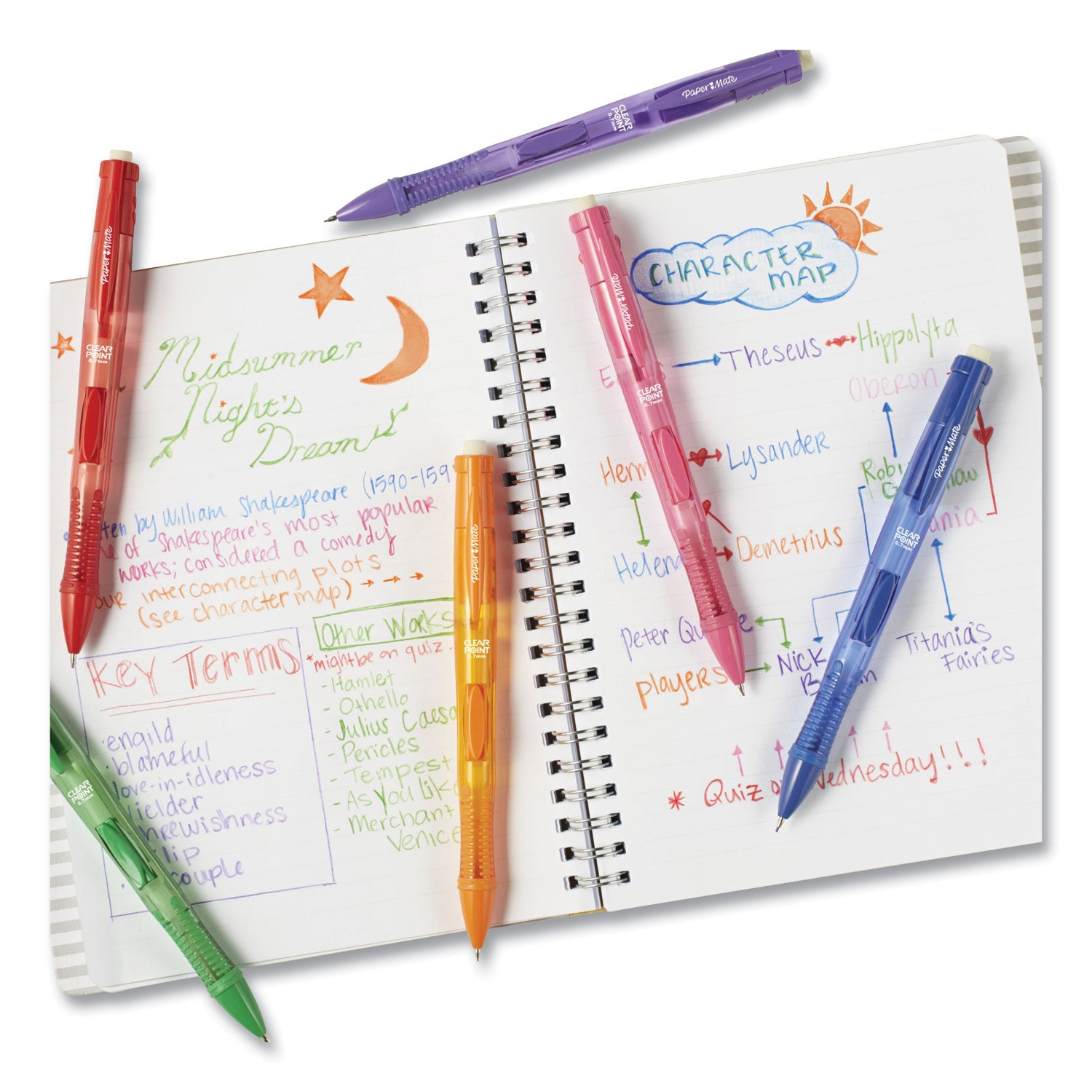 Clearpoint Color Mechanical Pencils, 0.7 mm, Assorted Lead and Barrel Colors, 6/Pack