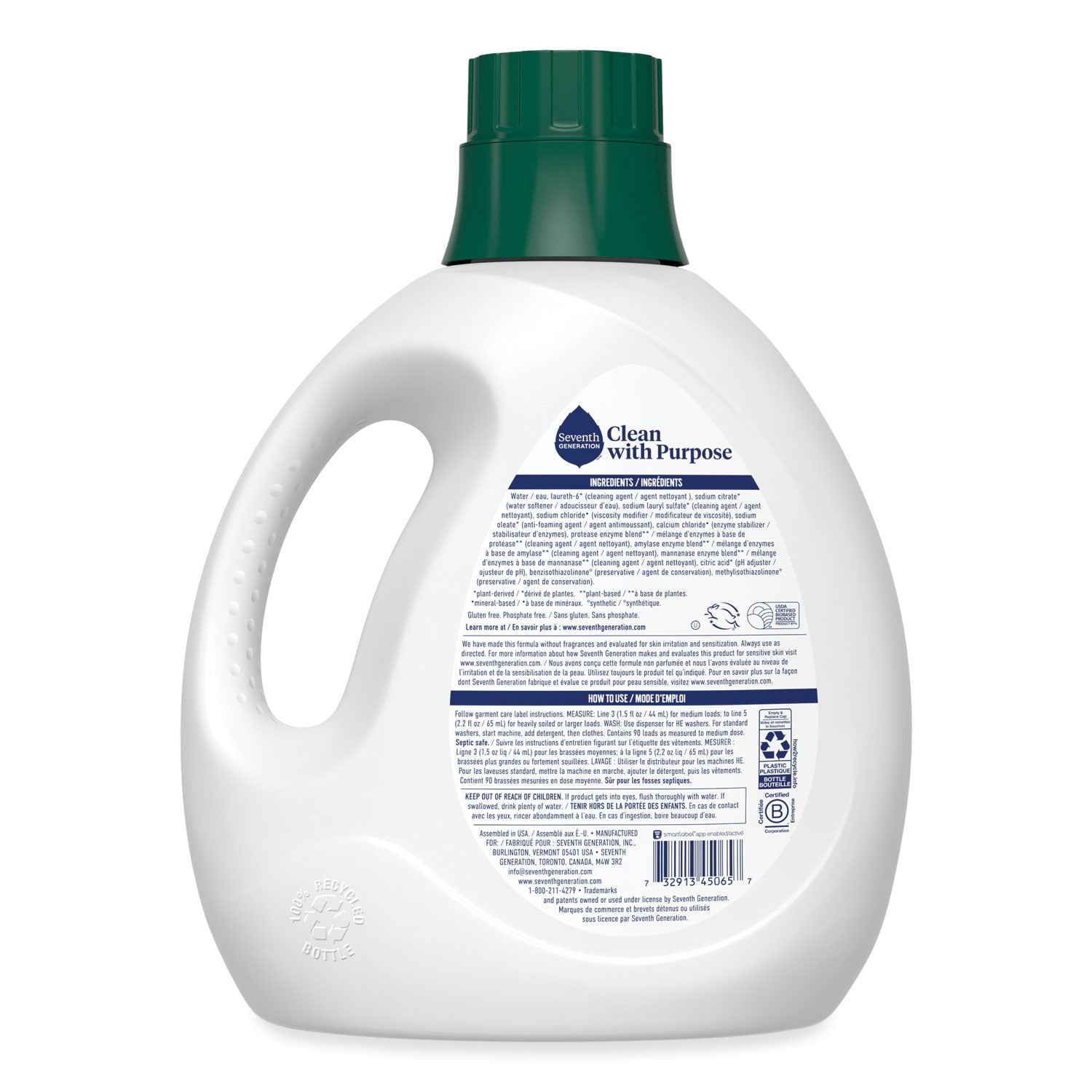 Natural Liquid Laundry Detergent, Fragrance Free, 135 oz Bottle, 4/Carton