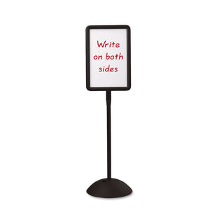WriteWay Double-Sided Magnetic Dry Erase Standing Message Sign, Rectangle, 65" Tall Black Stand, 14.25 x 22.25 White Face - 