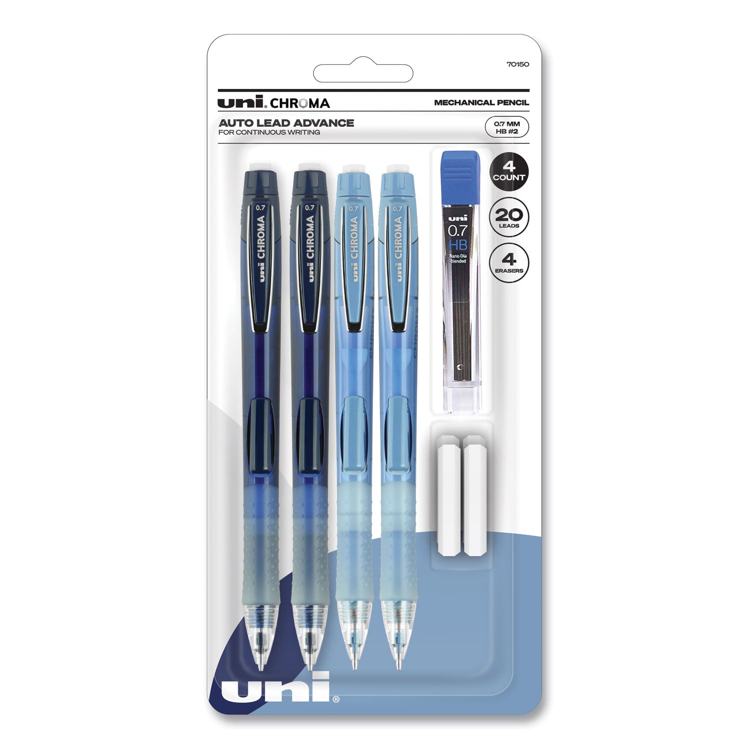 chroma-mechanical-pencils-with-tube-of-lead-erasers-07-mm-hb-#2-black-lead-assorted-barrel-colors-4-set_ubc70150 - 1