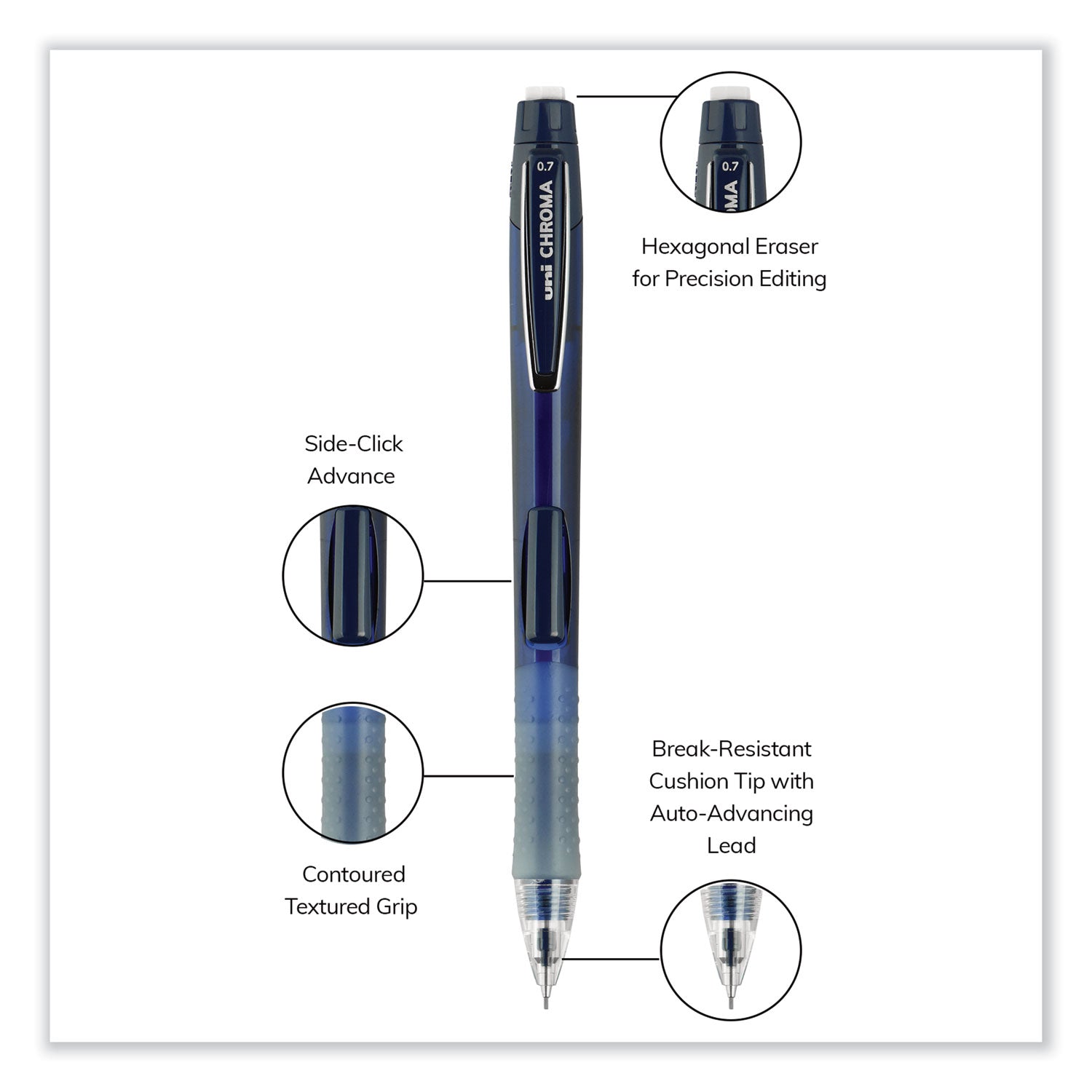 chroma-mechanical-pencils-with-tube-of-lead-erasers-07-mm-hb-#2-black-lead-assorted-barrel-colors-4-set_ubc70150 - 3