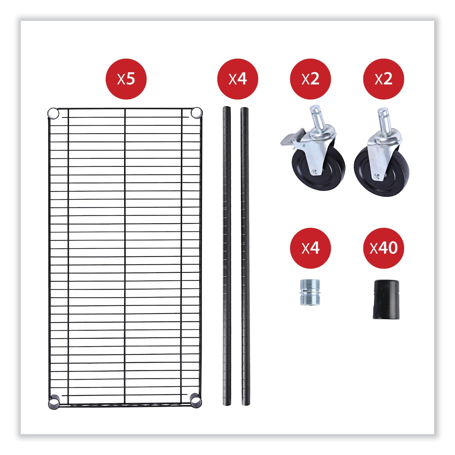 5-Shelf Wire Shelving Kit with Casters and Shelf Liners, 36w x 18d x 72h, Black Anthracite