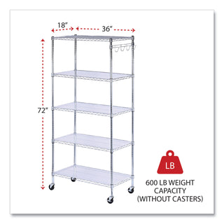 5-Shelf Wire Shelving Kit with Casters and Shelf Liners, 36w x 18d x 72h, Silver