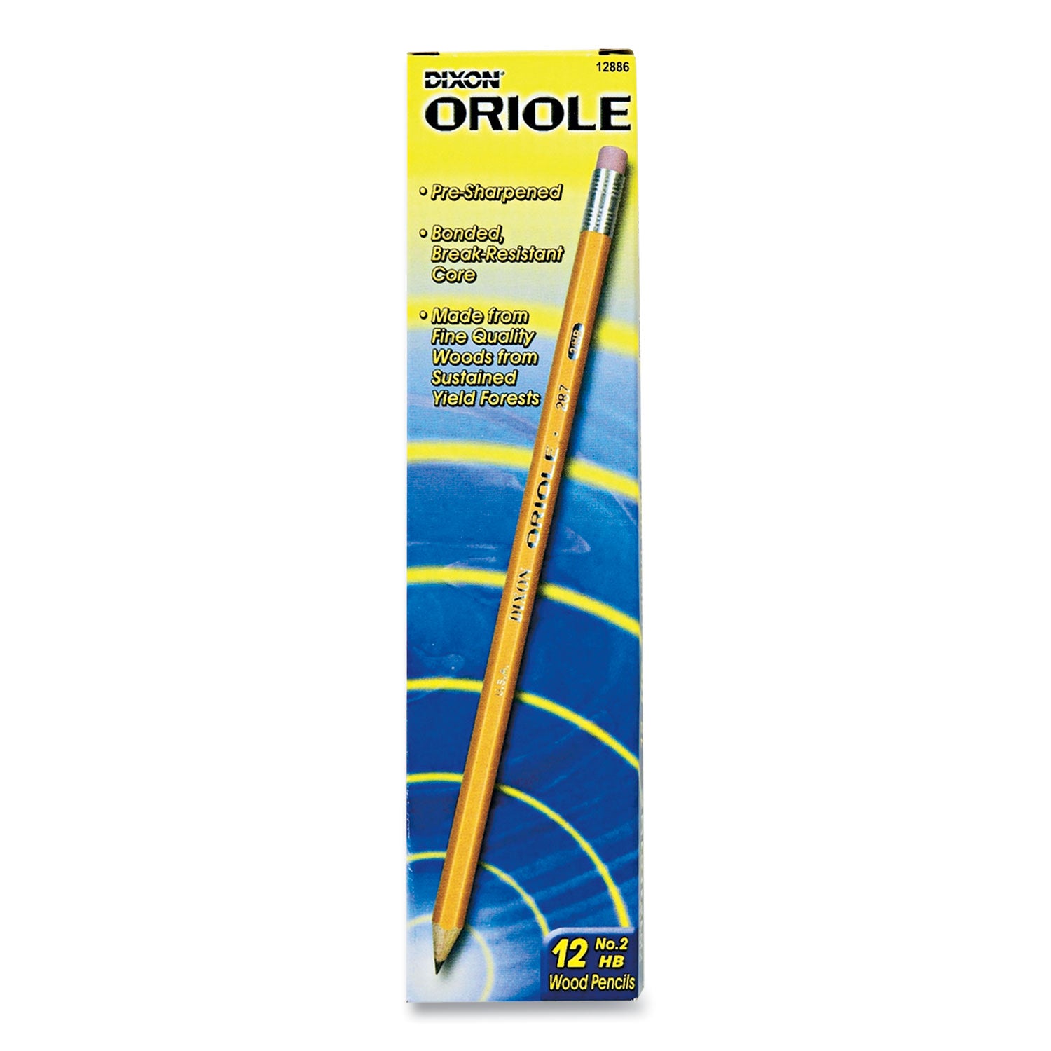 Oriole Presharpened Pencils, HB (#2), Black Lead, Yellow Barrel, Dozen - 