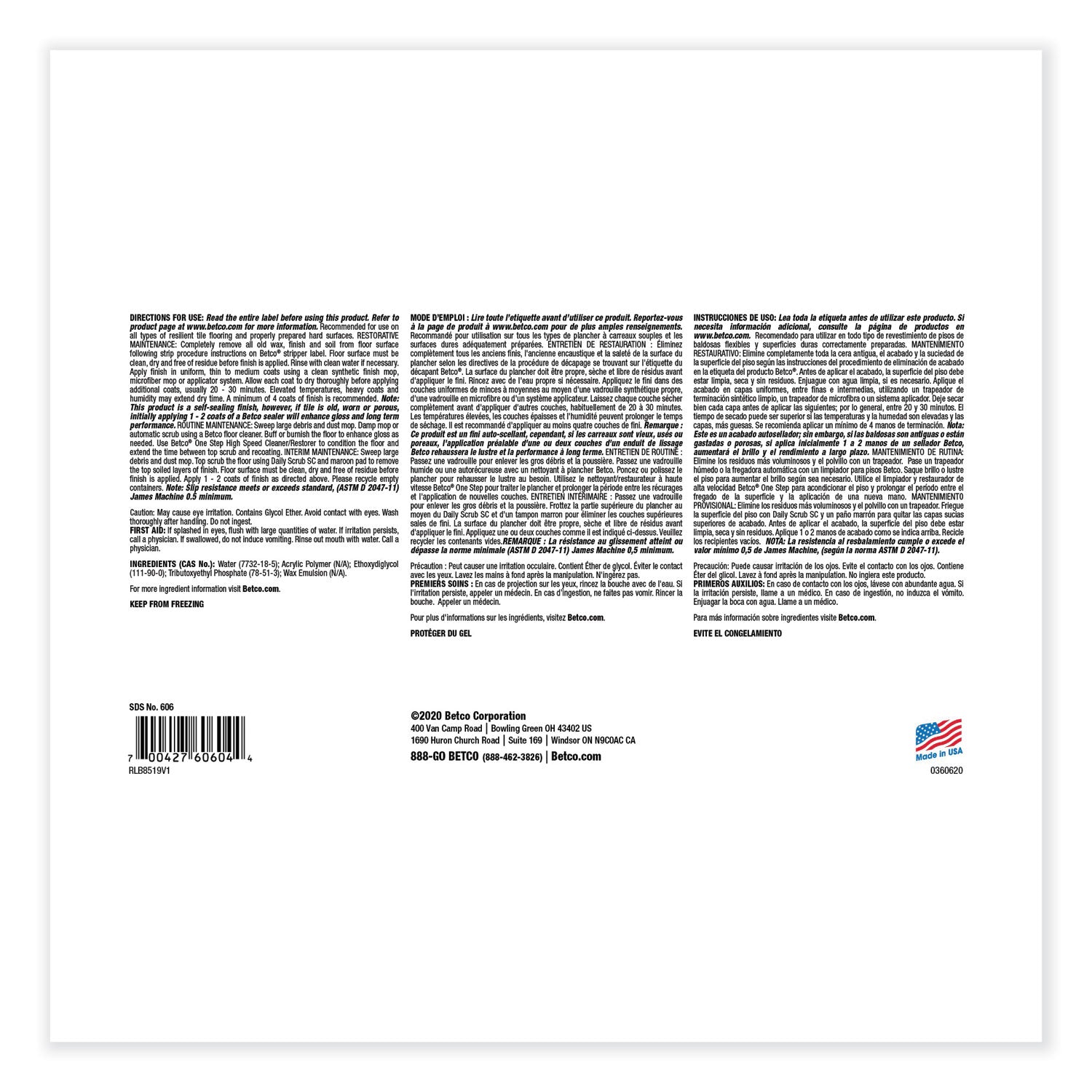 Untouchable Floor Finish with SRT, 1 gal Bottle, 4/Carton