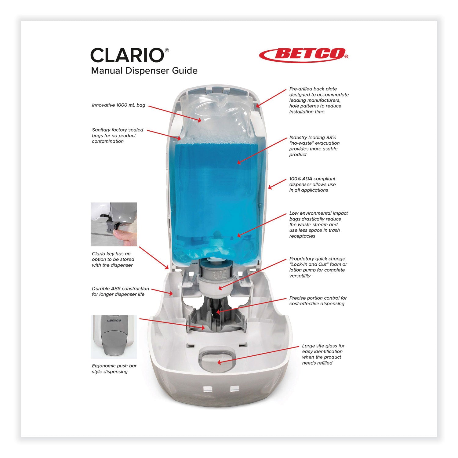 Clario Dispensing System Manual Foam Dispenser, 1,000 mL, 5.11 x 3.85 x 11.73, Black, 12/Carton - 6