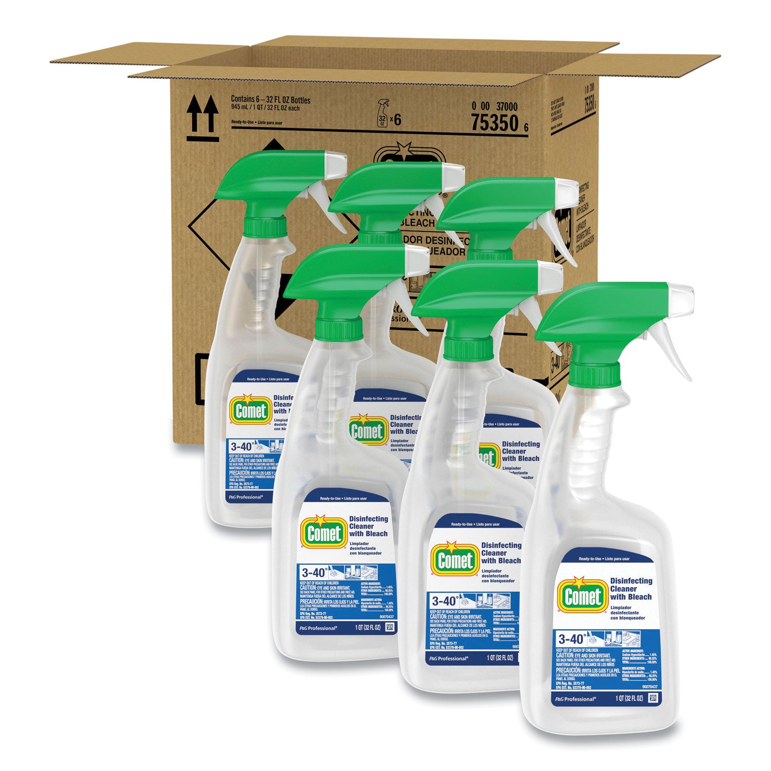 Disinfecting Cleaner with Bleach, 32 oz, Plastic Spray Bottle, Fresh Scent, 6/Carton
