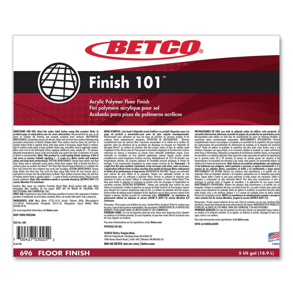 Finish 101 Floor Finish, 5 gal Bag-in-Box
