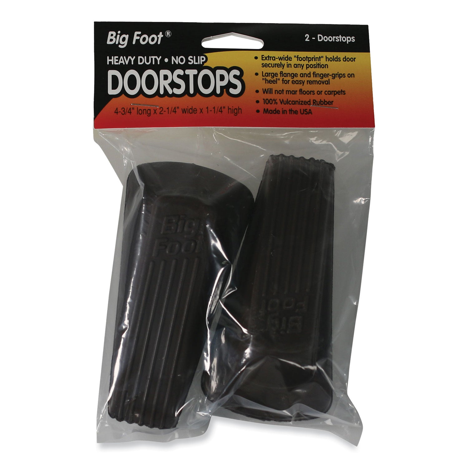 Big Foot Doorstop, No Slip Rubber Wedge, 2.25w x 4.75d x 1.25h, Brown, 2/Pack - 