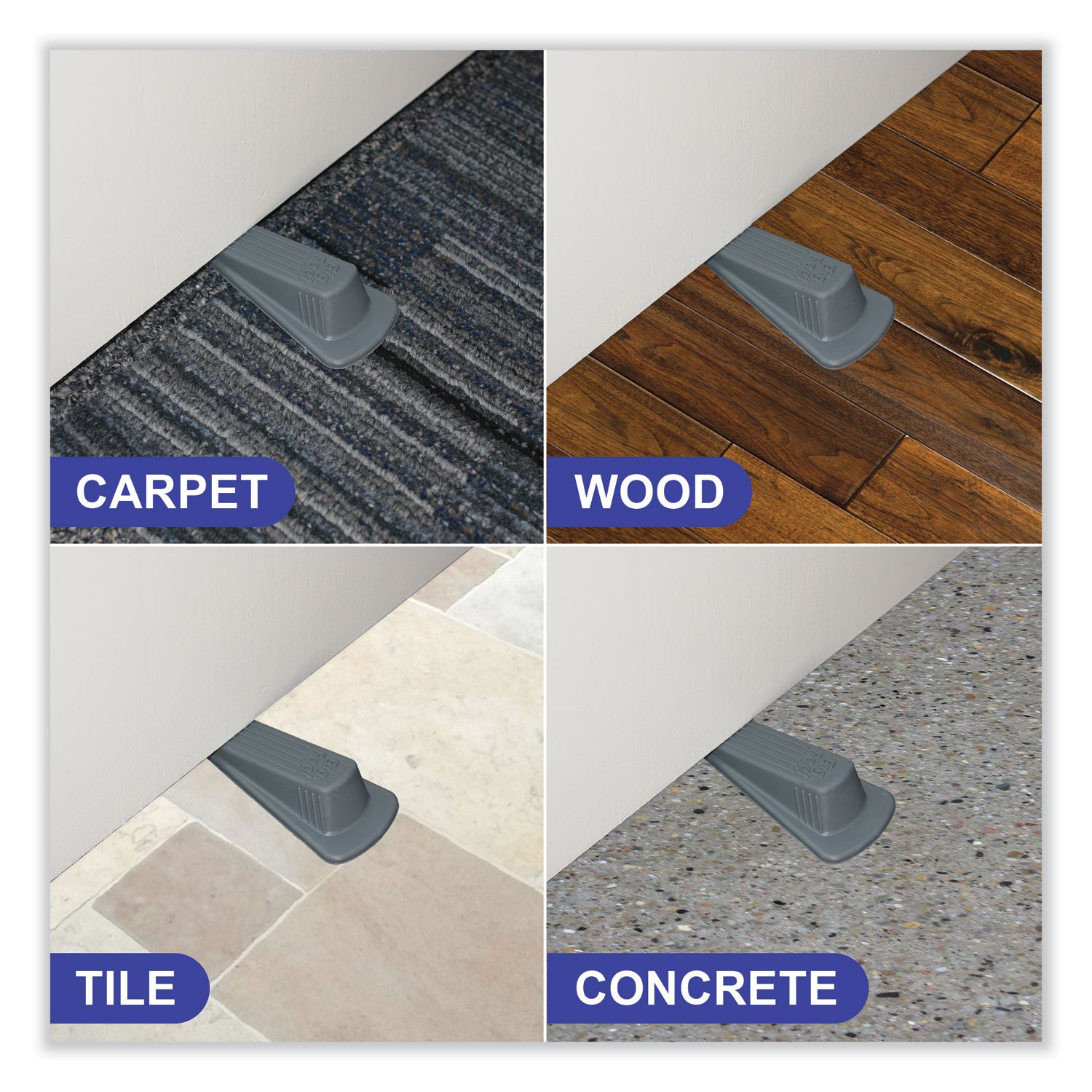 Big Foot Doorstop, No Slip Rubber Wedge, 2.25w x 4.75d x 1.25h, Gray - 