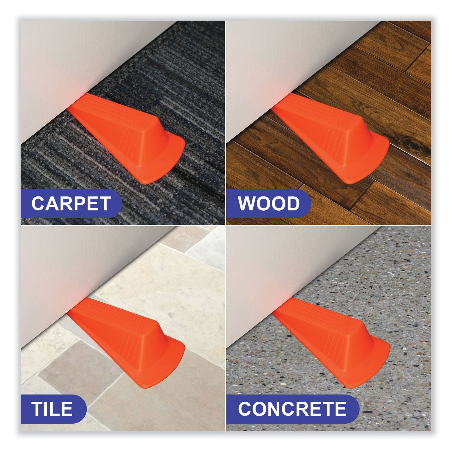 Giant Foot Doorstop, No-Slip Rubber Wedge, 3.5w x 6.75d x 2h, Safety Orange - 