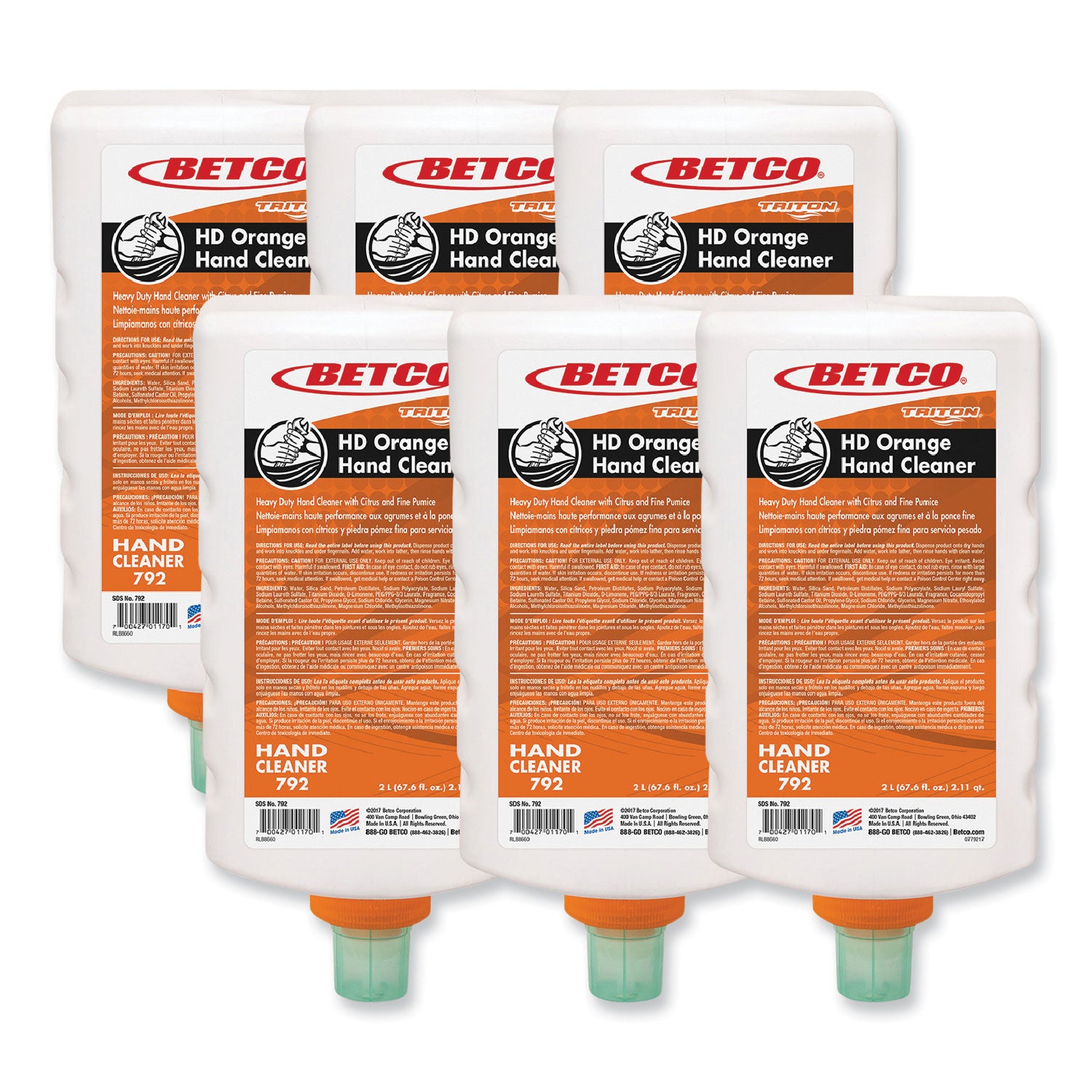 HD Orange Hand Cleaner Refill, Citrus Zest, 2 L Refill Bottle for Triton Dispensers, 6/Carton