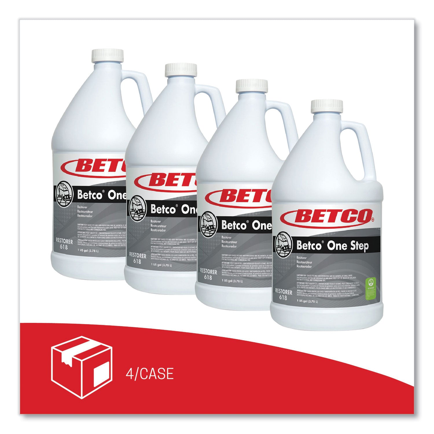 One Step Floor Restorer, Lemon Scent, 1 gal Bottle, 4/Carton
