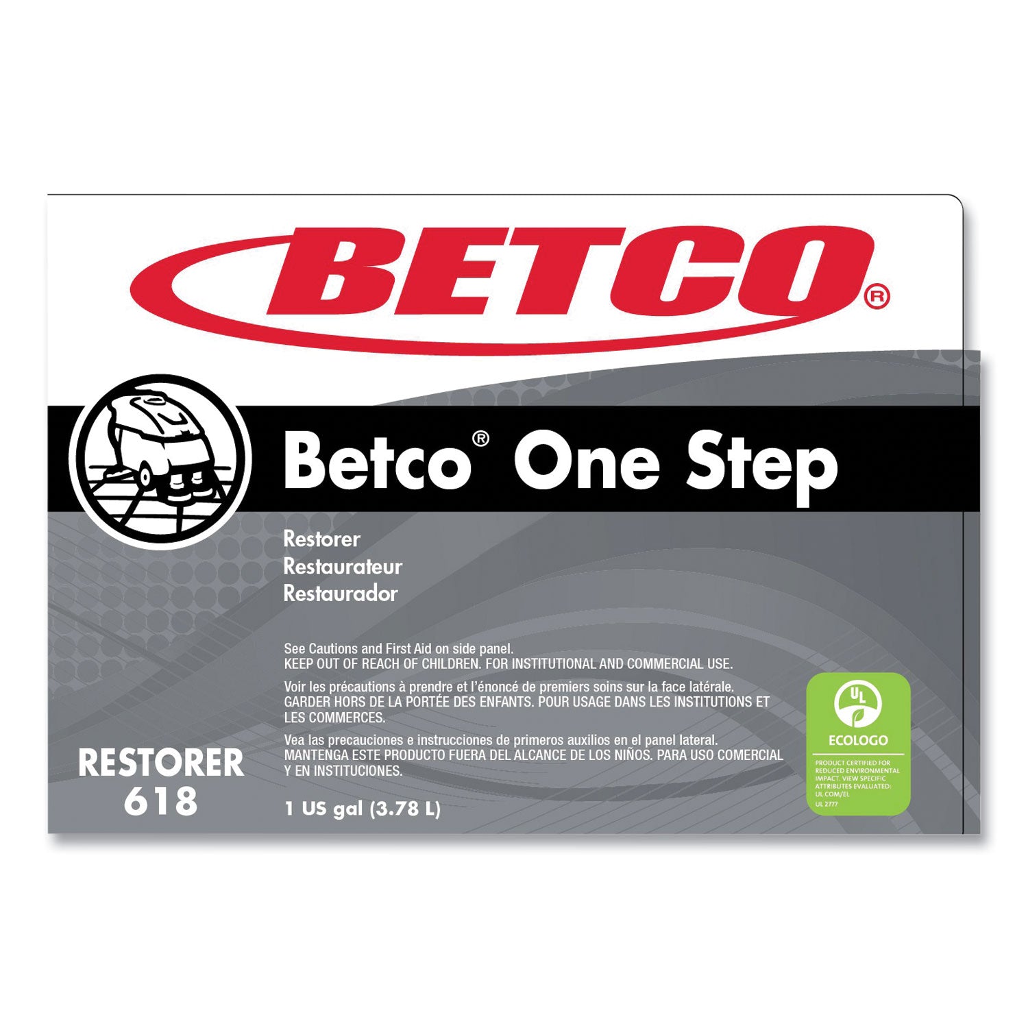 One Step Floor Restorer, Lemon Scent, 1 gal Bottle, 4/Carton