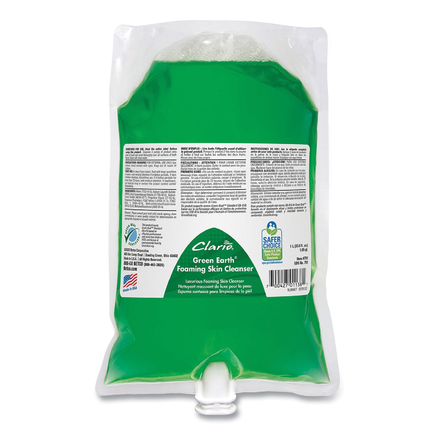 green-earth-foaming-skin-cleanser-refill-fresh-meadow-1000-ml-refill-bag-6-carton_bet7812900 - 1