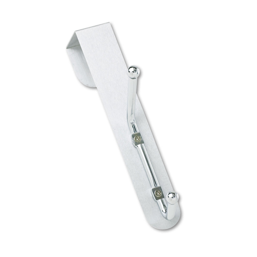 Over-The-Door Double Coat Hook, Chrome-Plated Steel, Satin Aluminum Base - 