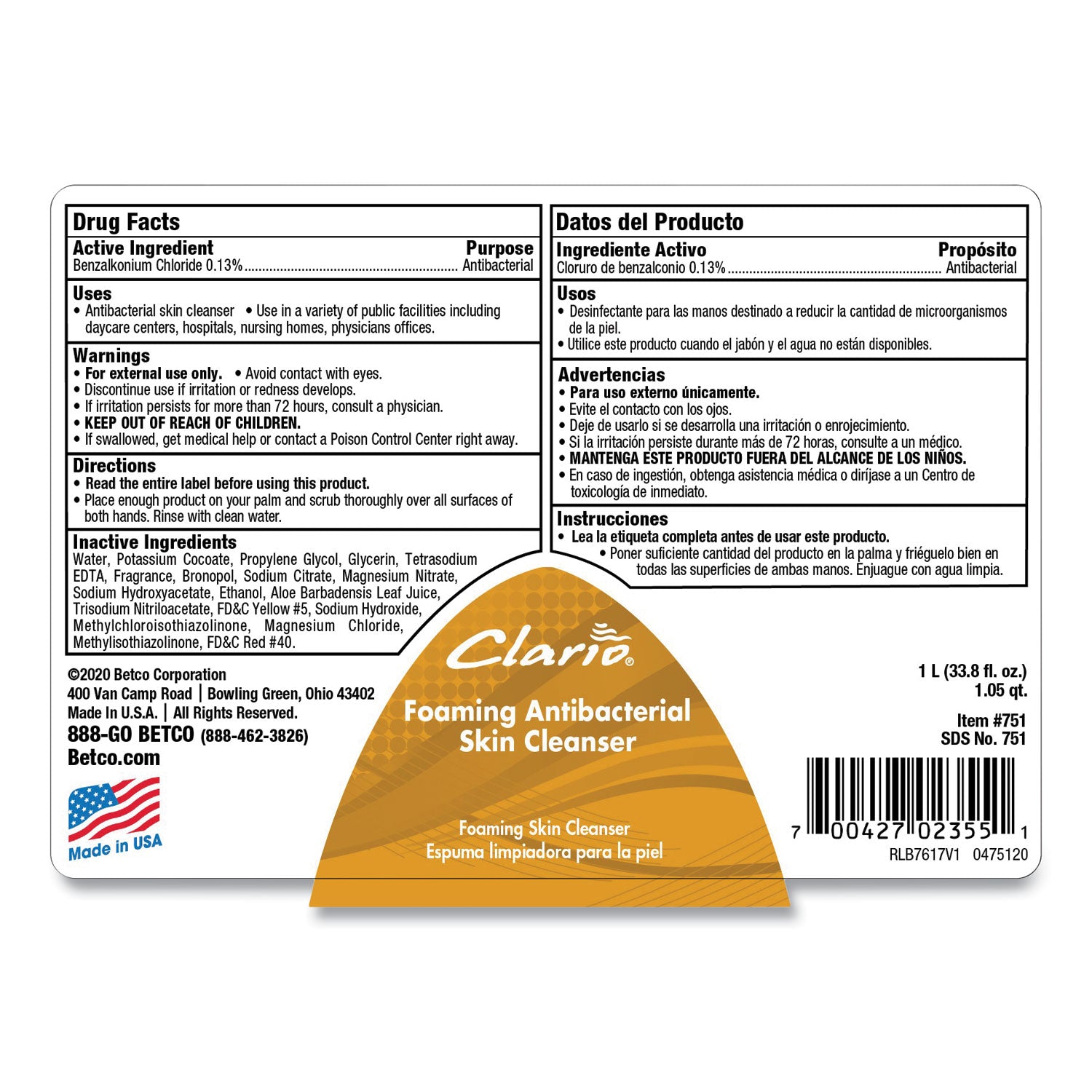 Antibacterial Foaming Skin Cleanser, Fresh, 1,000 mL Refill Bag, 6/Carton