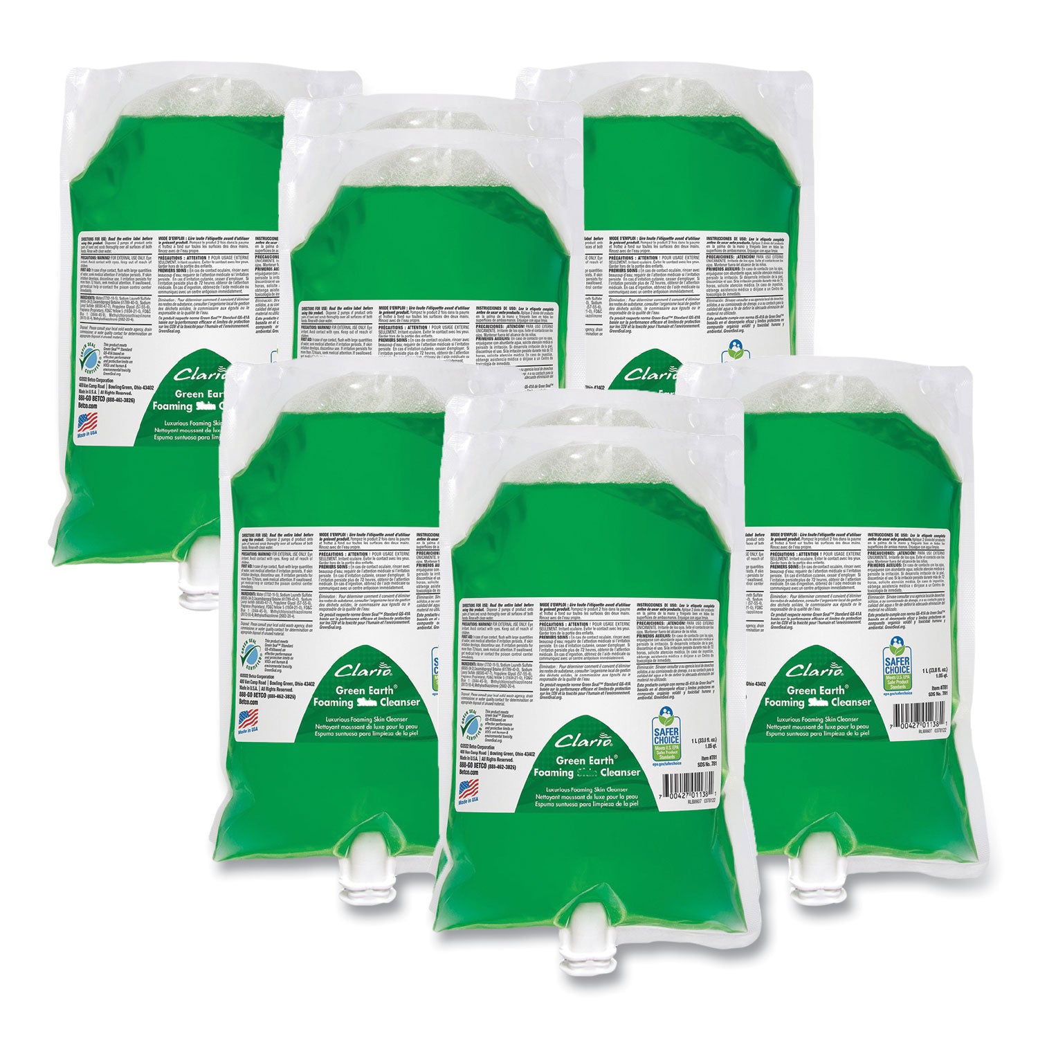 Green Earth Foaming Skin Cleanser Refill, Fresh Meadow, 1,000 mL Refill Bag, 6/Carton