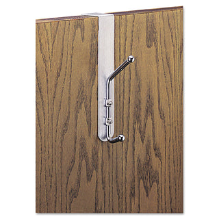Over-The-Door Double Coat Hook, Chrome-Plated Steel, Satin Aluminum Base - 