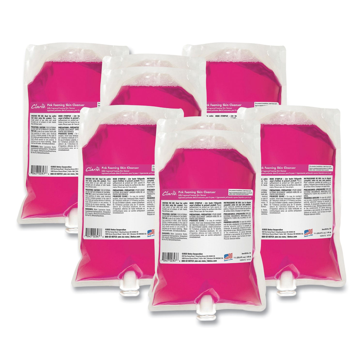 Pink Foaming Skin Cleanser, Fresh, 1,000 mL Refill Bag, 6/Carton