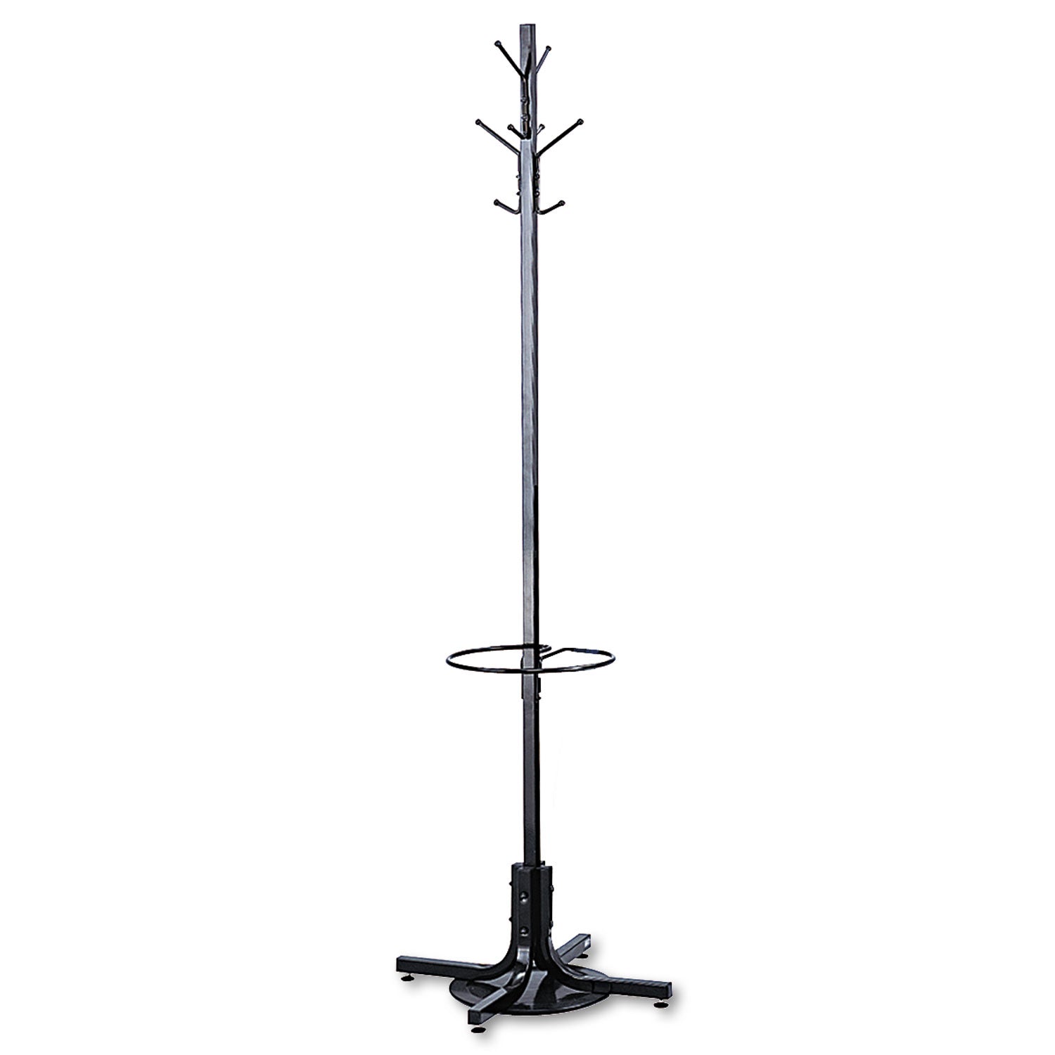 Safco Umbrella Stand Coat Rack - 4 Hooks - 40 lb (18.14 kg) Capacity - for Multipurpose - Steel - Black - 1 Each - 2