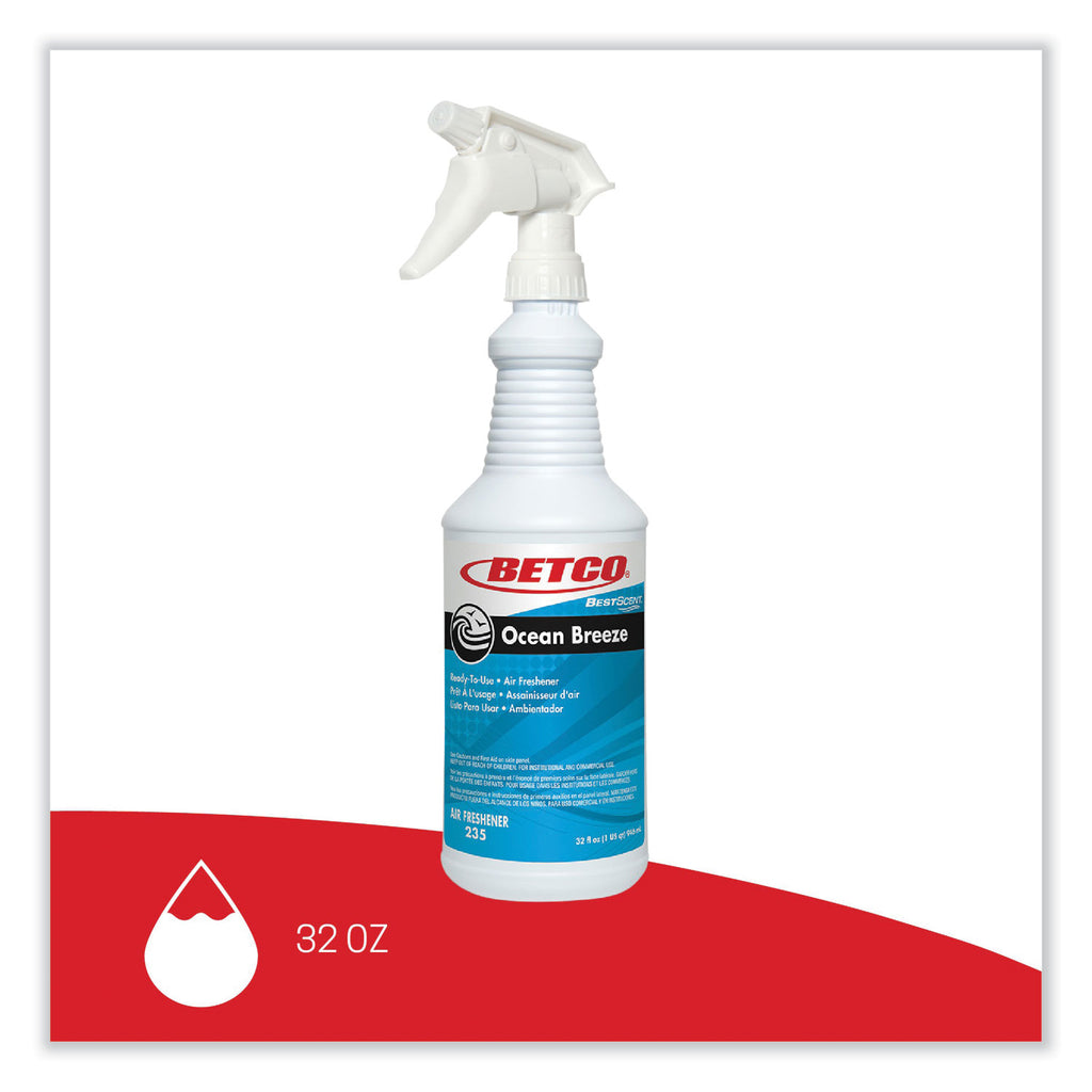 BestScent Ocean Breeze RTU Deodorizer, Ocean Breeze Scent, 32 oz Spray Bottle, 12/Carton