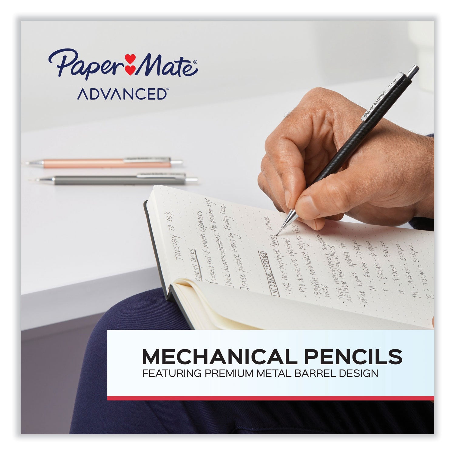 advanced-mechanical-pencils-07-mm-hb-#2-black-lead-gun-metal-gray;-rose-gold-barrel-2-pack_pap2128209 - 2