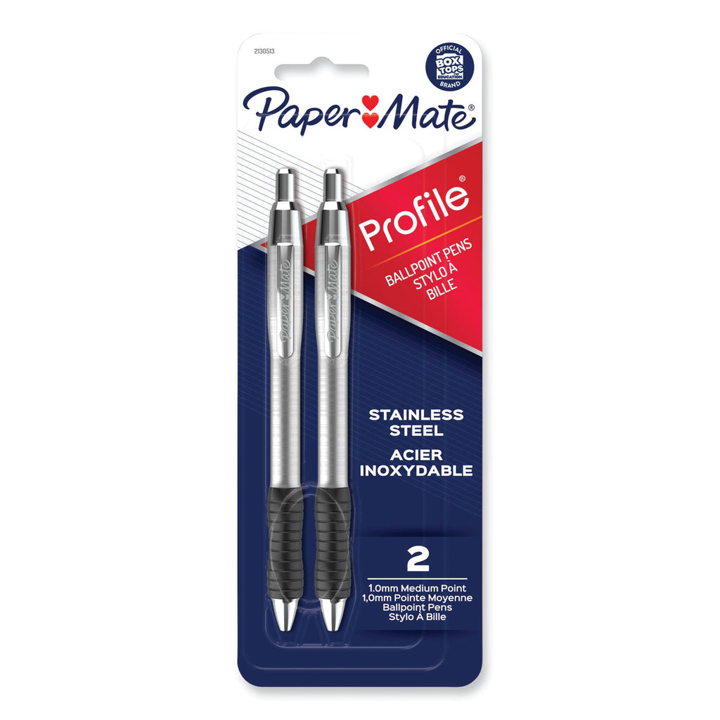 profile-ballpoint-pen-retractable-medium-1-mm-black-ink-black-silver-barrel-2-pack_pap2130513 - 1