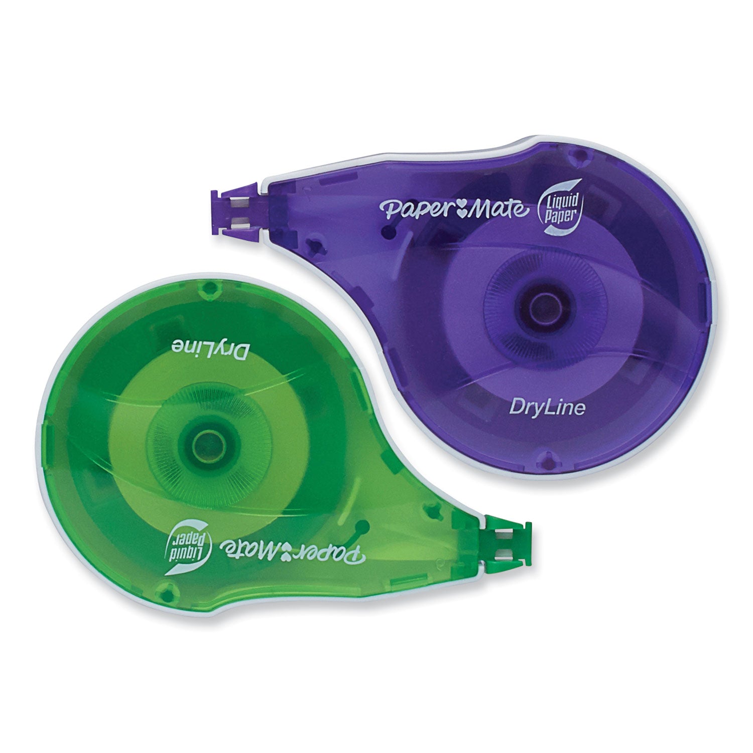 DryLine Correction Tape, Non-Refillable, Green/Purple Applicators, 0.17" x 472", 2/Pack - 