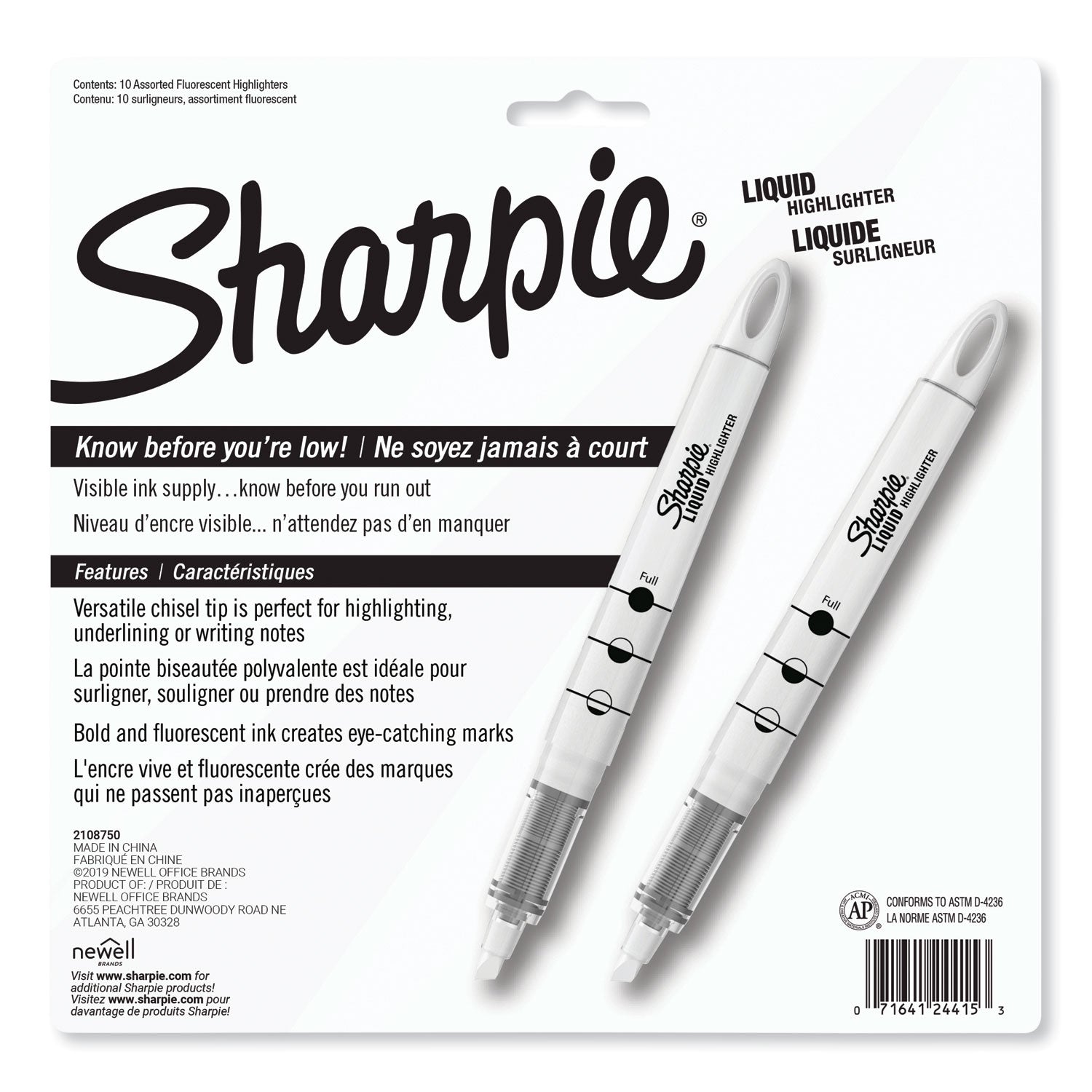 Liquid Pen Style Highlighters, Assorted Ink Colors, Chisel Tip, Assorted Barrel Colors, 10/Set
