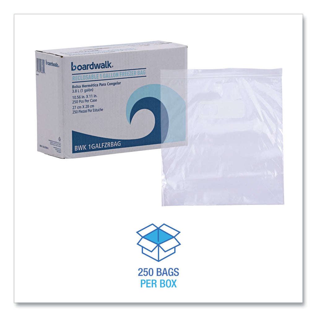 Reclosable Food Storage Bags, 1 gal, 2.7 mil, 10.5" x 11", Clear, 250/Box
