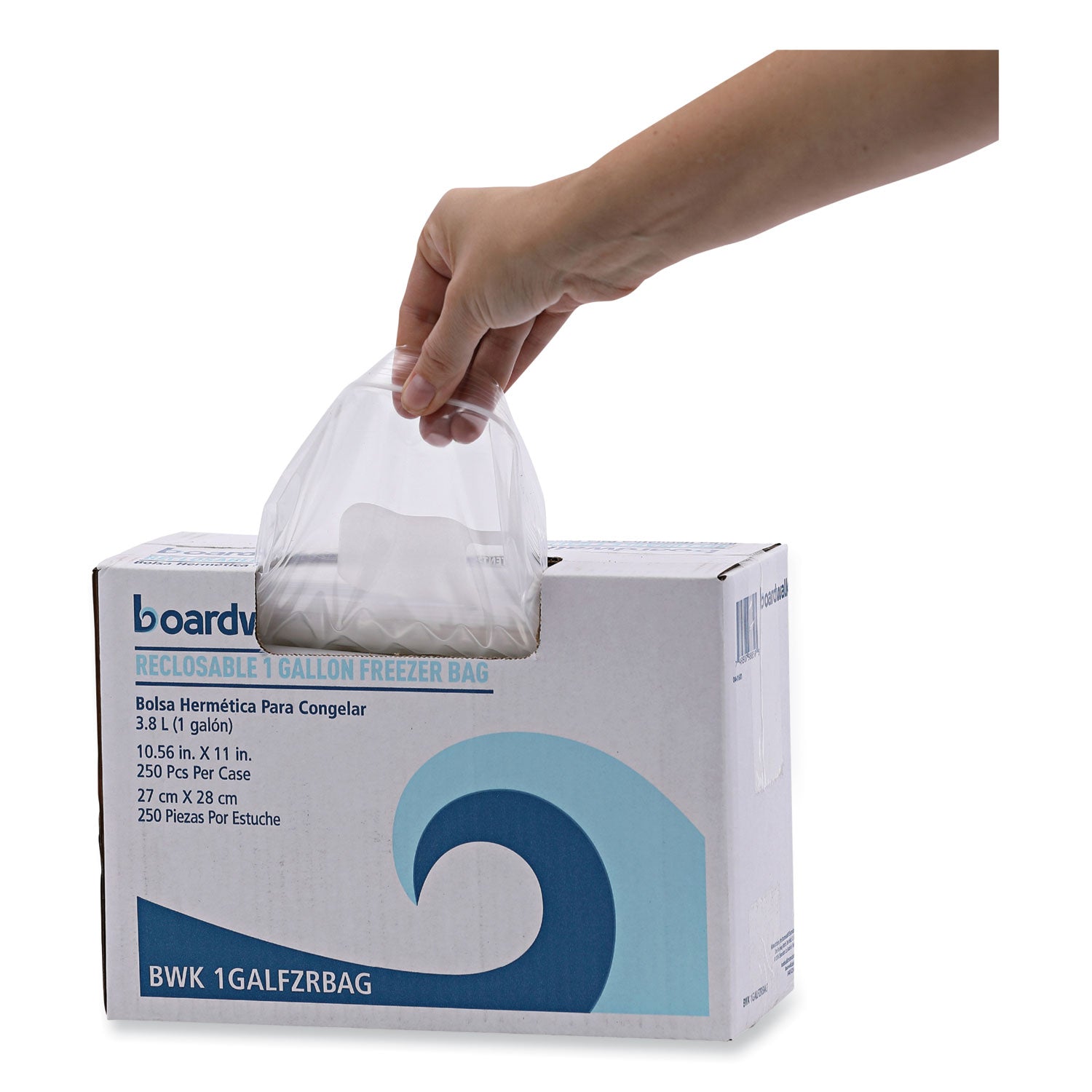 Reclosable Food Storage Bags, 1 gal, 2.7 mil, 10.5" x 11", Clear, 250/Box