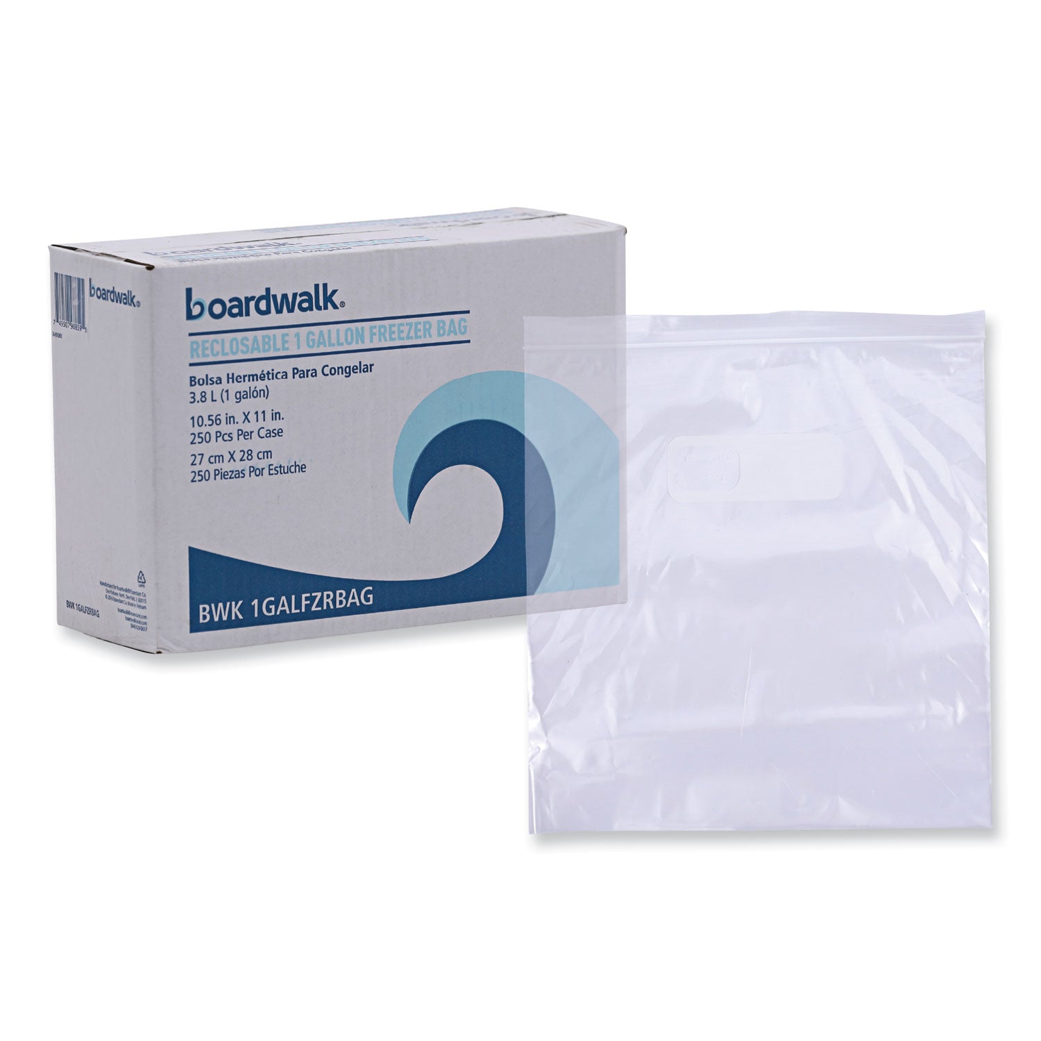 Reclosable Food Storage Bags, 1 gal, 2.7 mil, 10.5" x 11", Clear, 250/Box
