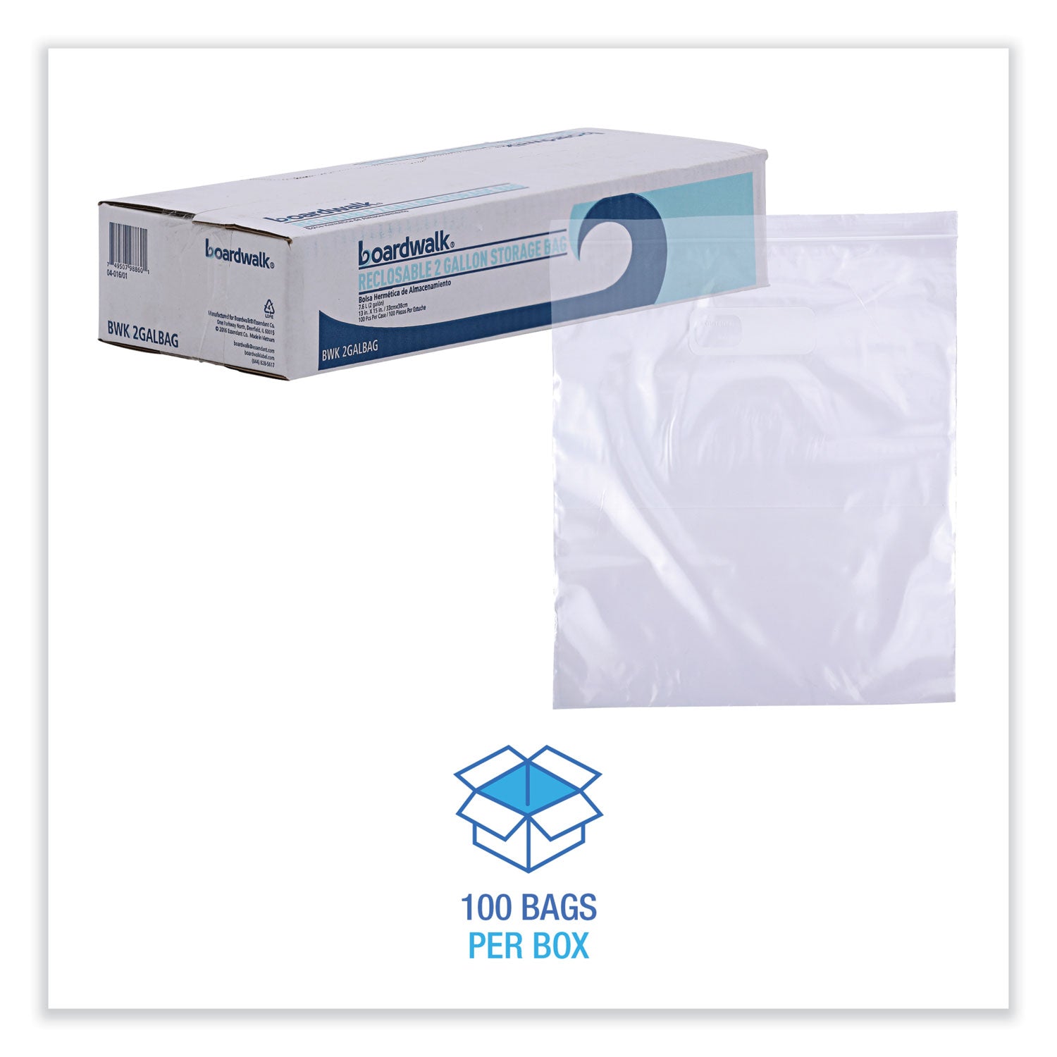 Reclosable Food Storage Bags, 2 gal, 1.75 mil, 13" x 15", Clear, 100/Box