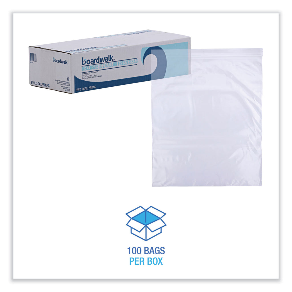Reclosable Food Storage Bags, 2 gal, 2.7 mil, 13" x 15", Clear, 100/Box