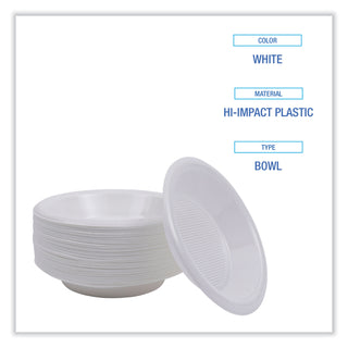 Hi-Impact Plastic Dinnerware, Bowl, 10 to 12 oz, White, 1,000/Carton