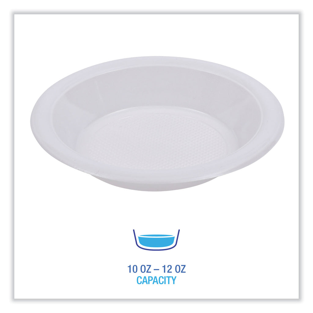 Hi-Impact Plastic Dinnerware, Bowl, 10 to 12 oz, White, 1,000/Carton