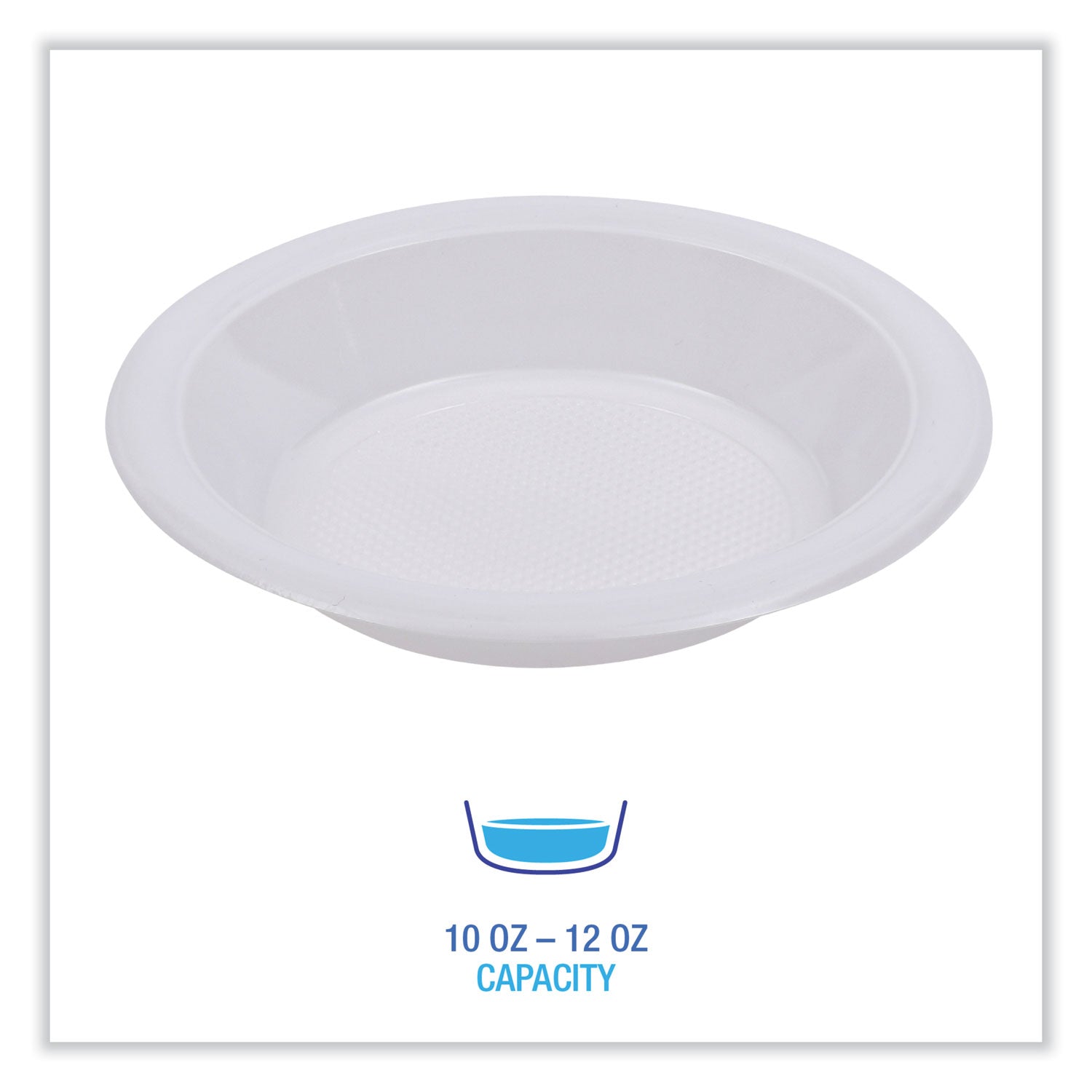 Hi-Impact Plastic Dinnerware, Bowl, 10 to 12 oz, White, 1,000/Carton