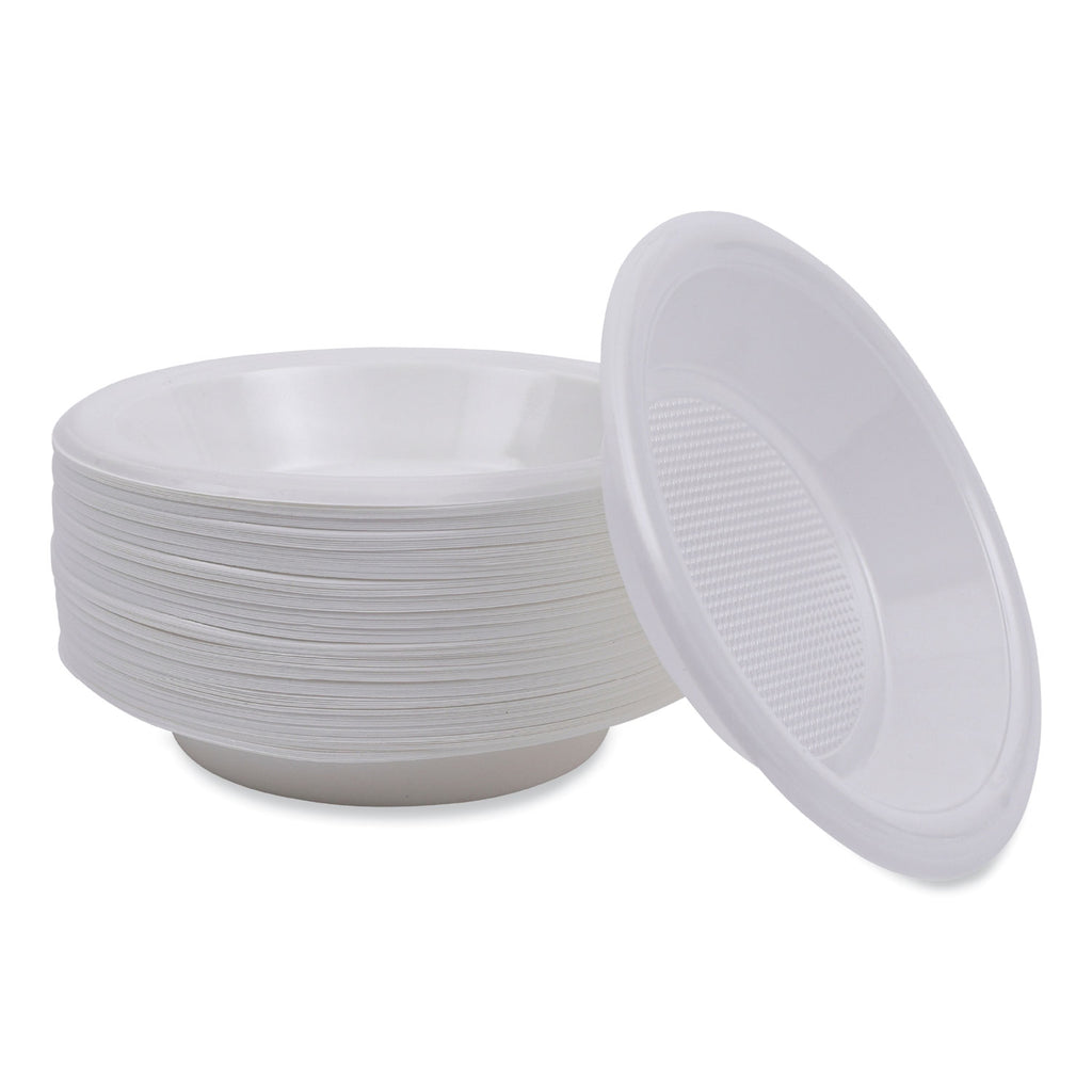 Hi-Impact Plastic Dinnerware, Bowl, 10 to 12 oz, White, 1,000/Carton
