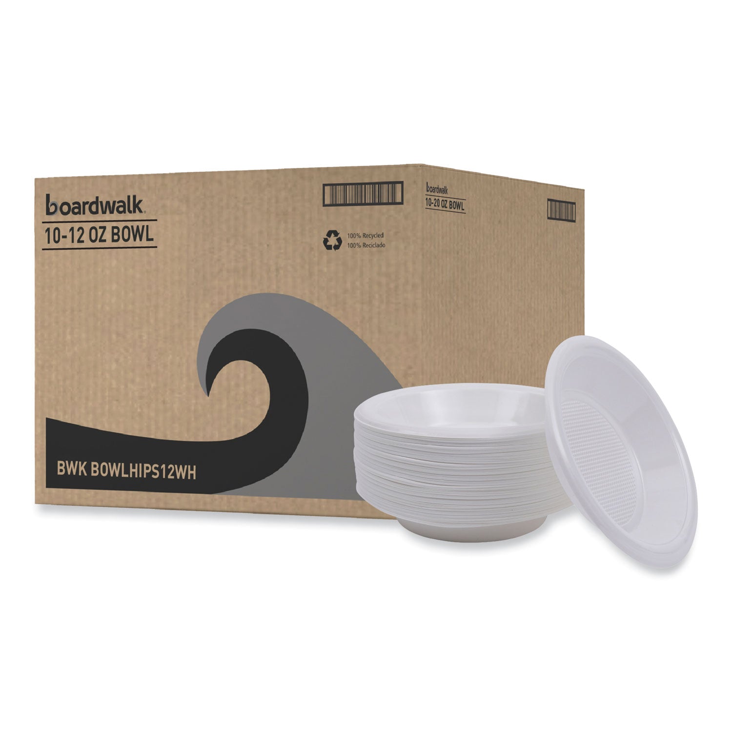 Hi-Impact Plastic Dinnerware, Bowl, 10 to 12 oz, White, 1,000/Carton