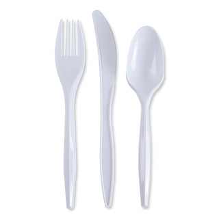Three-Piece Cutlery Kit, Fork/Knife/Teaspoon, Polypropylene, White, 250/Carton - 