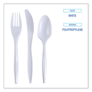 Three-Piece Cutlery Kit, Fork/Knife/Teaspoon, Polypropylene, White, 250/Carton - 