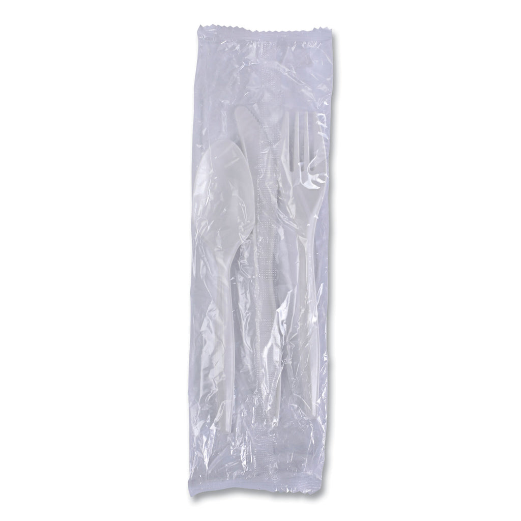 Three-Piece Cutlery Kit, Fork/Knife/Teaspoon, Polypropylene, White, 250/Carton - 
