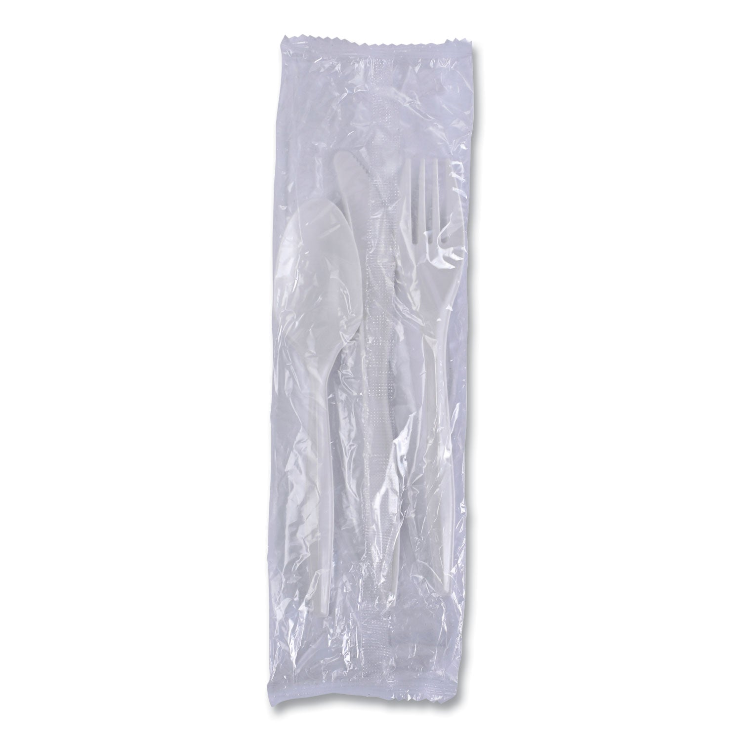 Three-Piece Cutlery Kit, Fork/Knife/Teaspoon, Polypropylene, White, 250/Carton - 