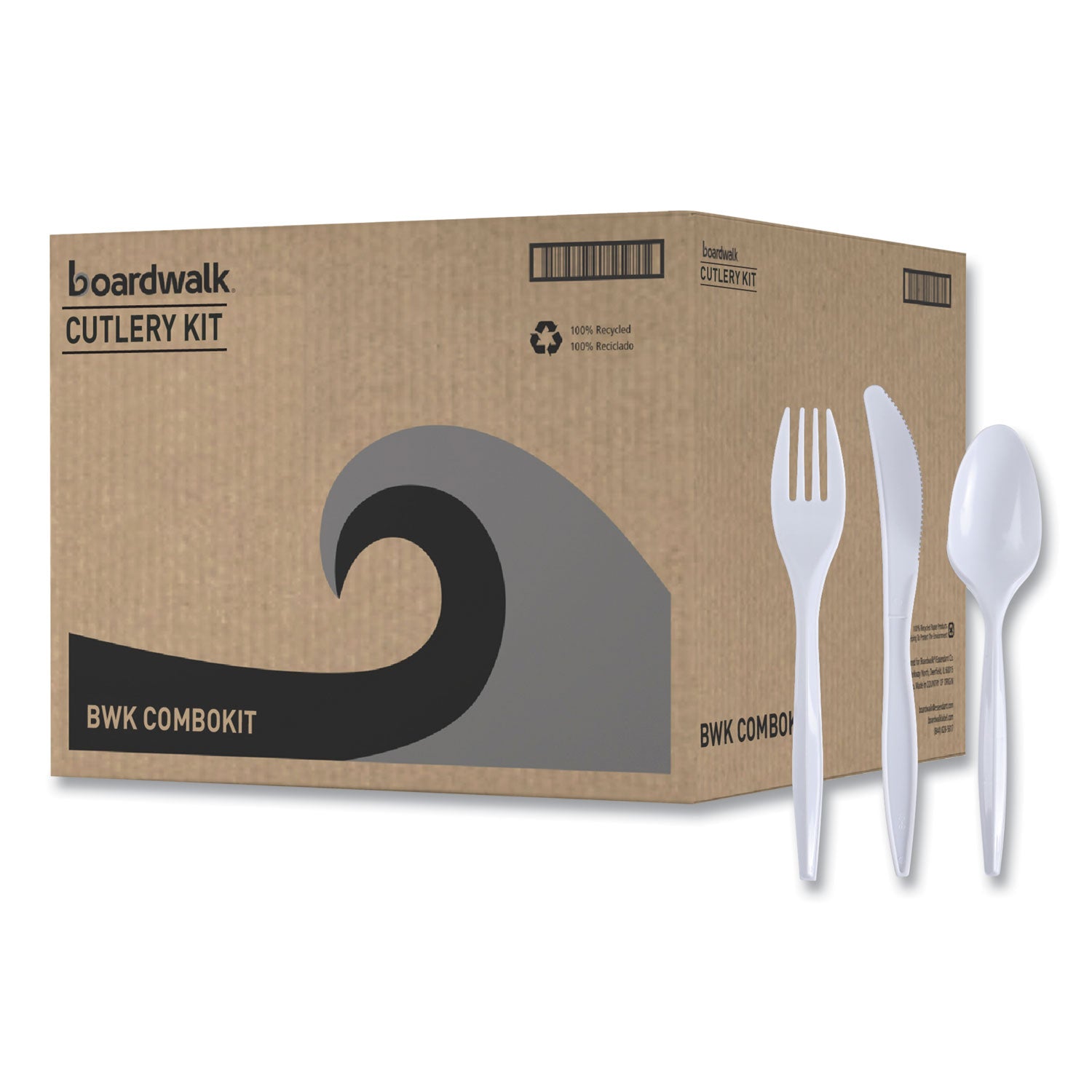 Three-Piece Cutlery Kit, Fork/Knife/Teaspoon, Polypropylene, White, 250/Carton - 