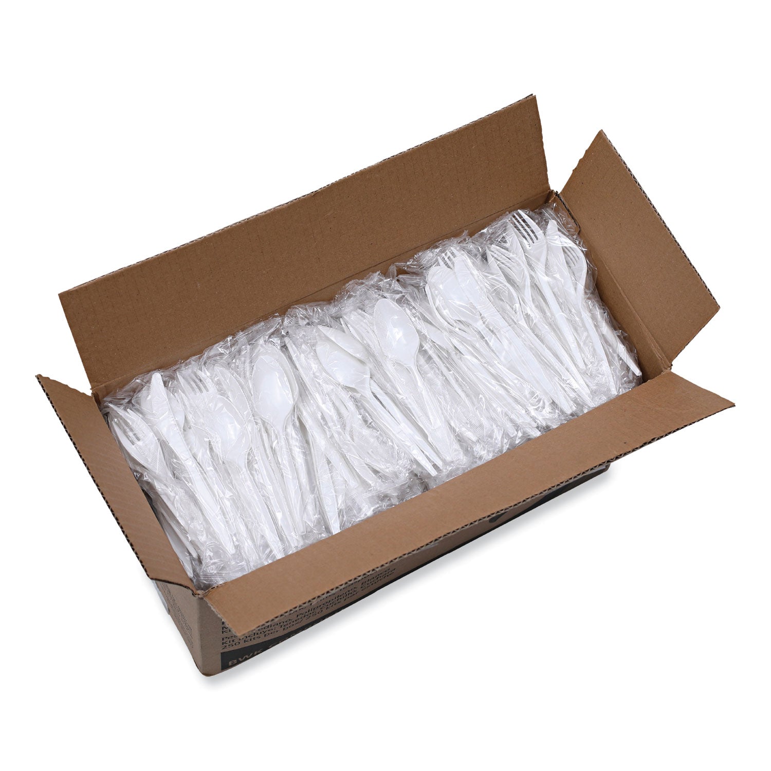 Three-Piece Cutlery Kit, Fork/Knife/Teaspoon, Polypropylene, White, 250/Carton - 